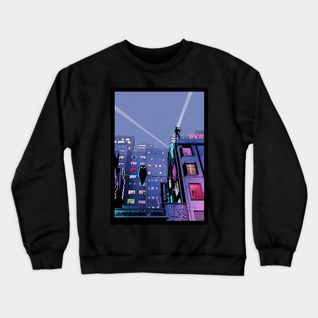 A Super Hero On the Rooftop Crewneck Sweatshirt by Hellustrations